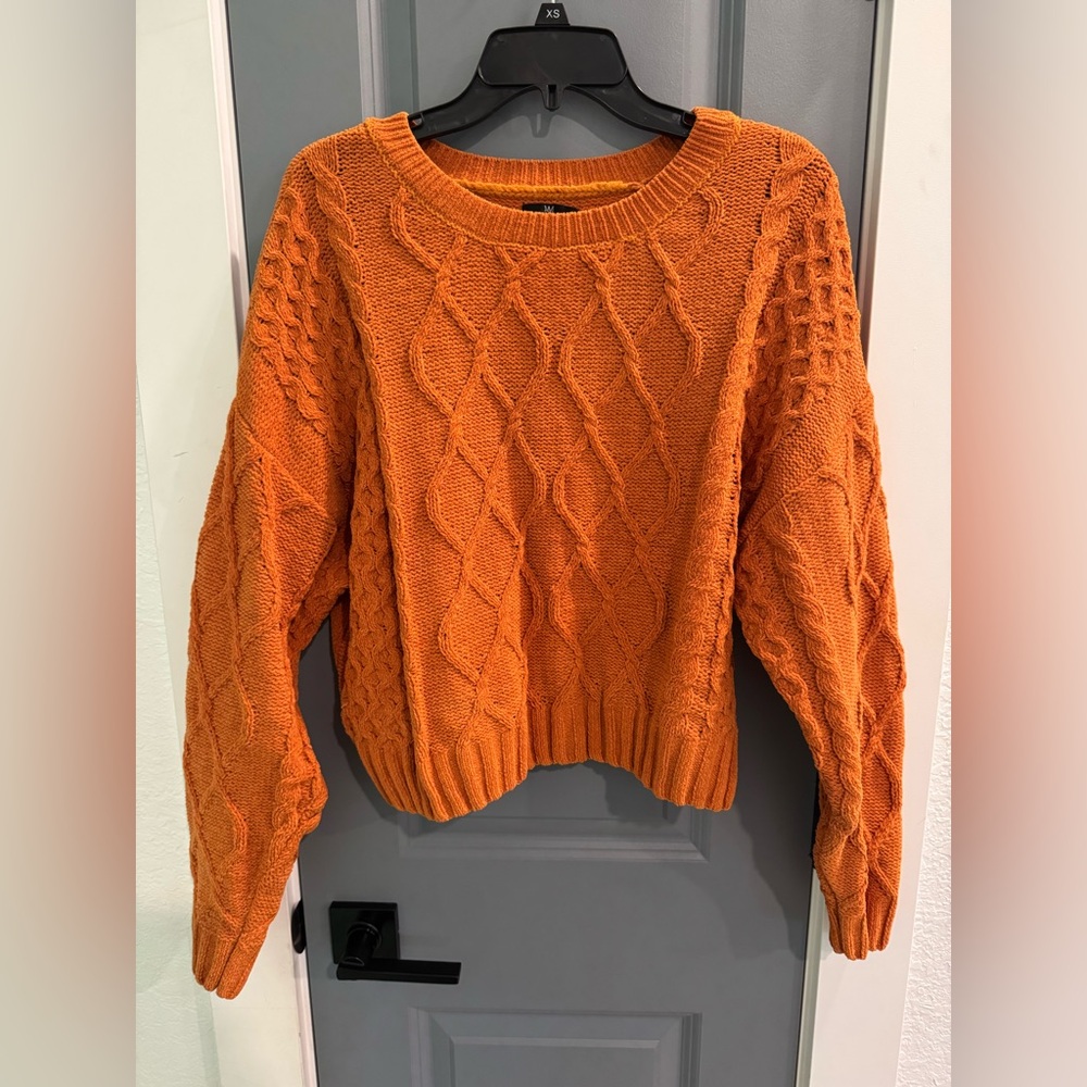 My Michelle Women’s Medium Orange Cropped Cable Knit Crewneck Sweater